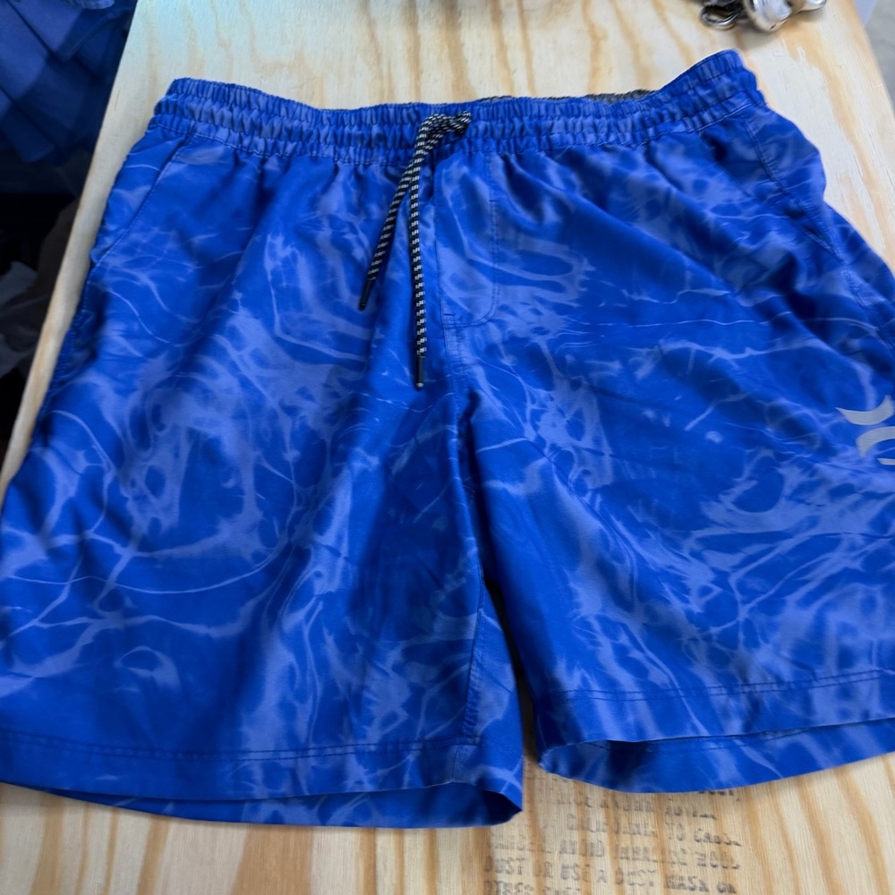 Hurley Blue Swim Trunks Mens XL Water Print Board Shorts Elastic Waist Surf